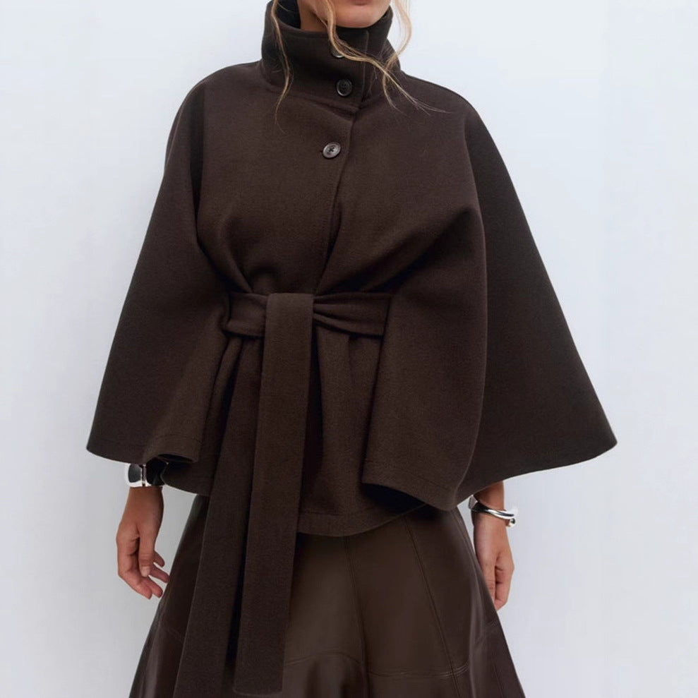 Damen nan kastiges Kurzcape Mantel mit Stehkragen und Bindegürtel Echo Archiv