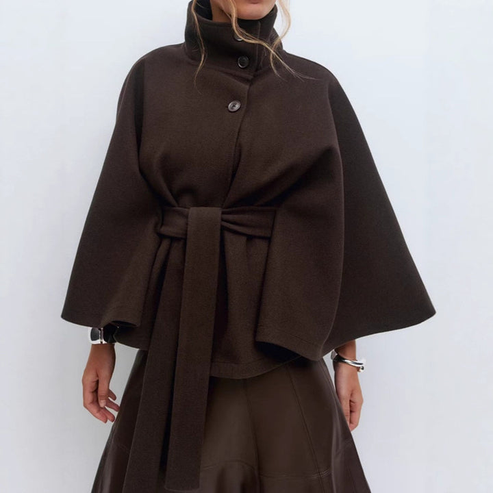 Damen nan kastiges Kurzcape Mantel mit Stehkragen und Bindegürtel Echo Archiv