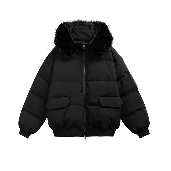 Damen Boxy-Pufferjacke mit Kapuze und voluminösem Kunstfellkragen Echoarchiv