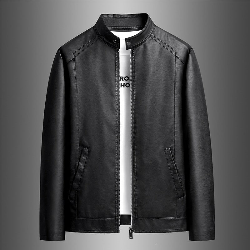 Herren Schlichte Kunstleder-Cityjacke mit Stehkragen, Zweiwege-Reißverschluss & Eingrifftaschen Echoarchiv