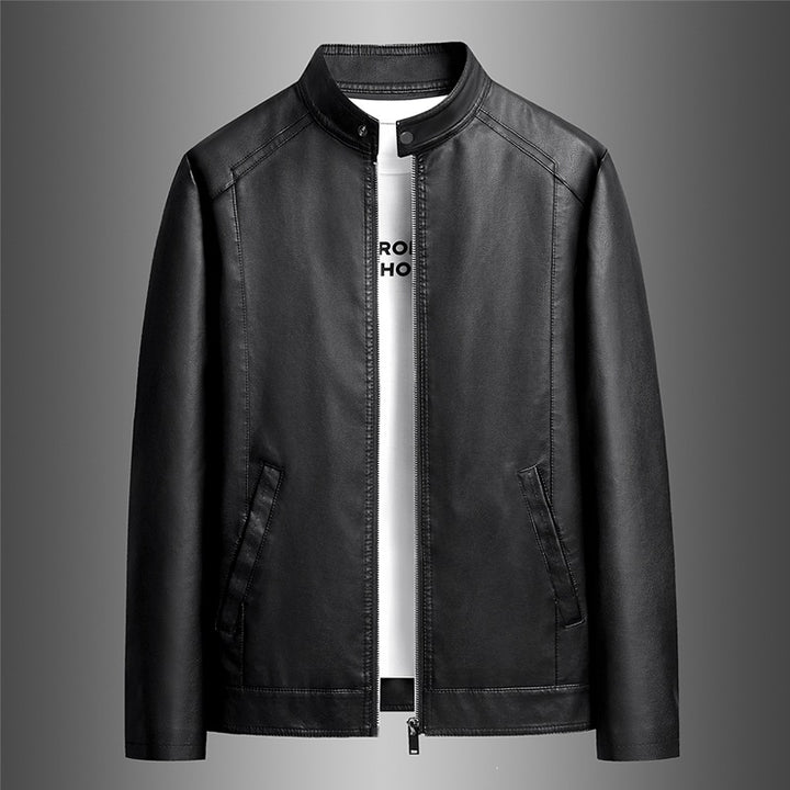 Herren Schlichte Kunstleder-Cityjacke mit Stehkragen, Zweiwege-Reißverschluss & Eingrifftaschen Echoarchiv
