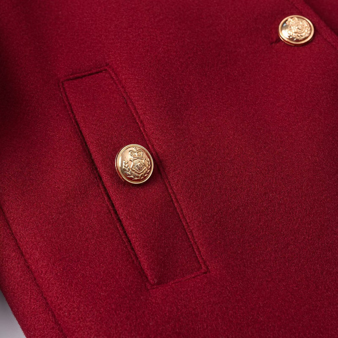 Damen Kurzjacke im Boxy‑Schnitt mit Rundhals und goldenen Zierknöpfen Echoarchiv