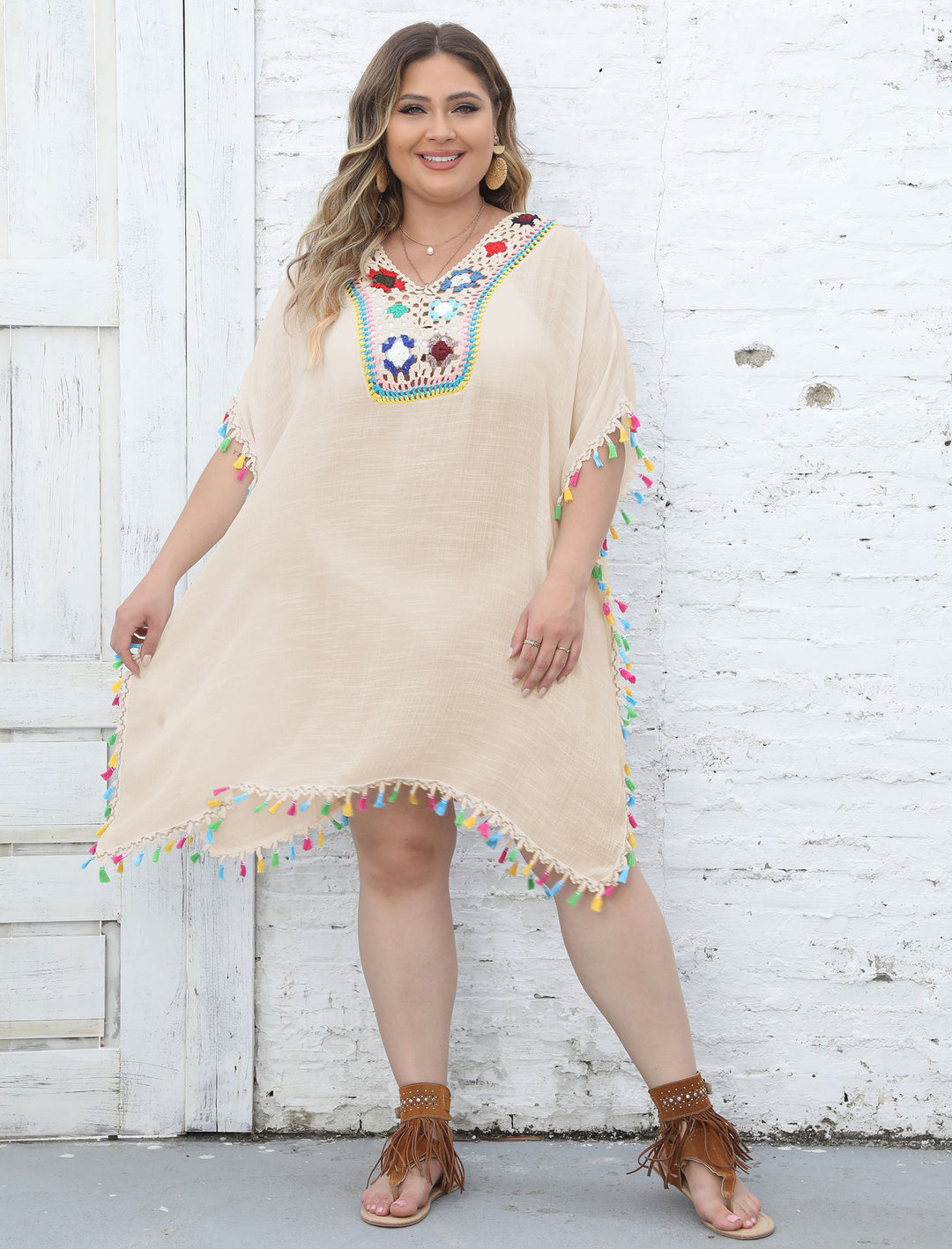 Damen Strandtunika mit fransigen Details Echo Archiv