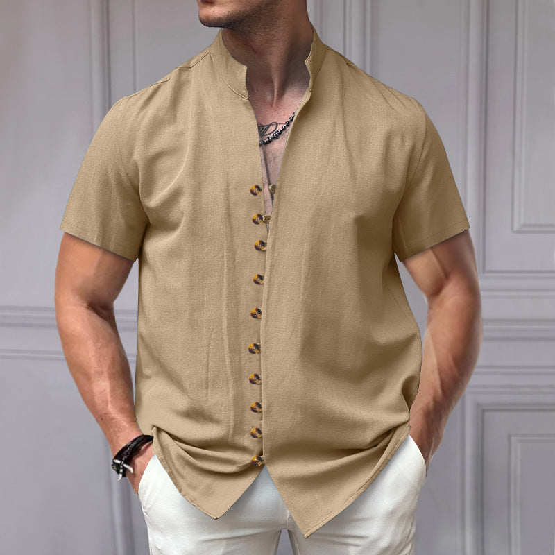 Herren Kurzarm-Hemd mit eleganter Knopfleiste und Stehkragen Echoarchiv
