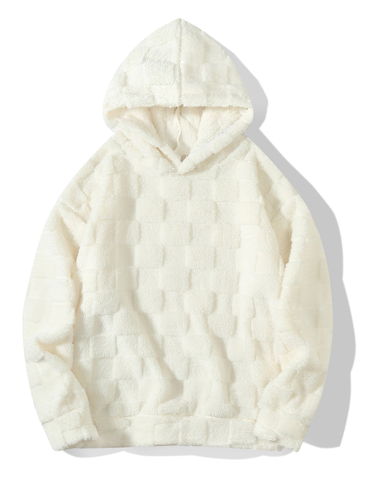 Damen Oversize-Plüschhoodie mit Karomuster, Kapuze und weichem Teddyfutter – Auréline