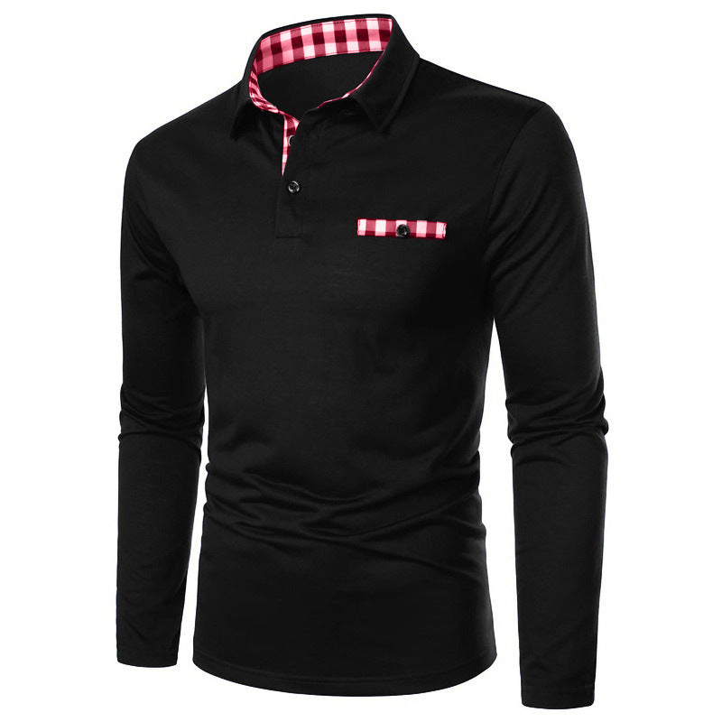 Herren modernes Langarm-Polohemd mit stilvollem Karodetail Echoarchiv