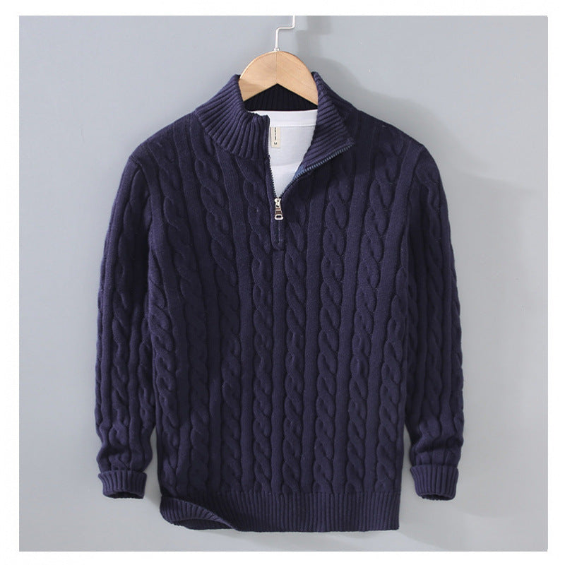 Herren Zopfmuster-Halbzip-Pullover aus weicher Baumwollmischung mit Stehkragen Echoarchiv