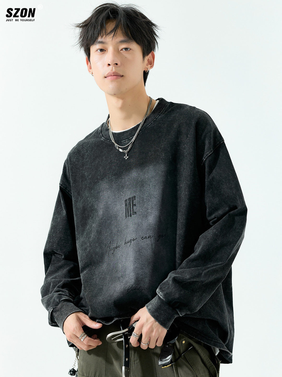 Herren Oversize Vintage-Sweatshirt mit Pigmentfärbung Echoarchiv
