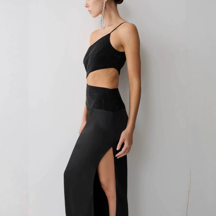 Damen Elegantes Maxikleid mit asymmetrischem Schnitt und raffiniertem Cut-Out Echo Archiv