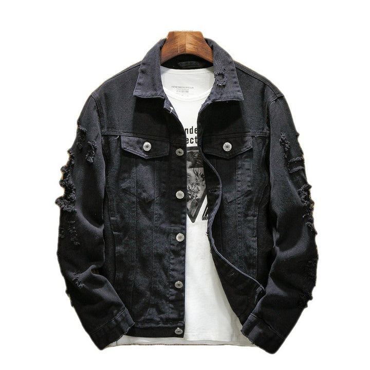 Unisex nan zerrissene Jeansjacke mit weitem Schnitt und aufgesetzten Brusttaschen Echo Archiv