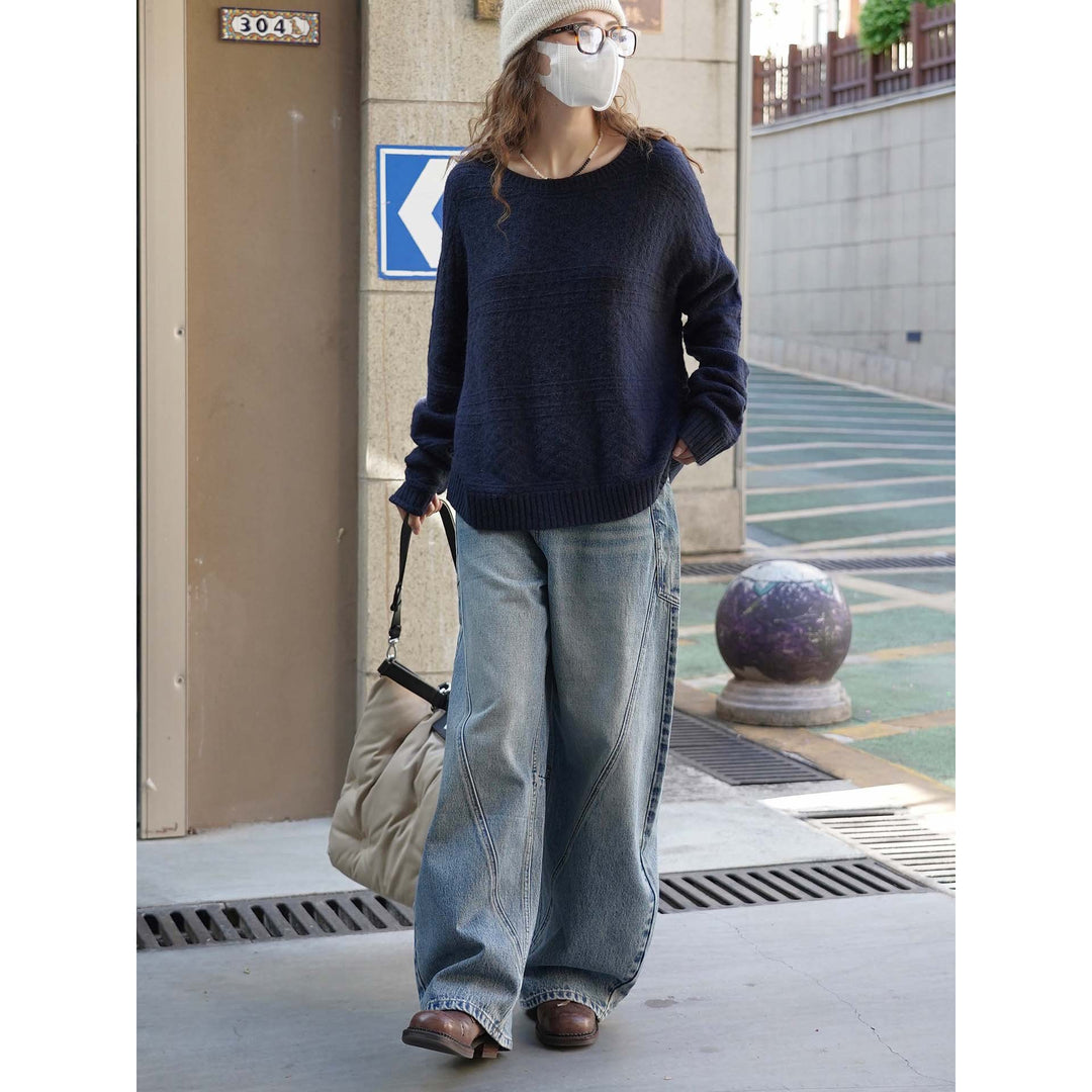 Damen Weicher Mohair-Optik Oversize-Pullover mit U-Boot-Ausschnitt Echoarchiv