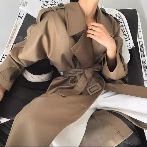 Damen Modische Kunstleder-Trenchcoat Echoarchiv