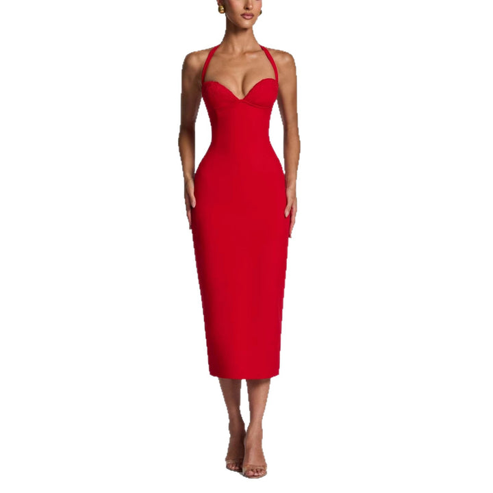 Damen Figurbetontes Midi-Kleid mit Herzausschnitt und verstellbaren Trägern Echo Archiv