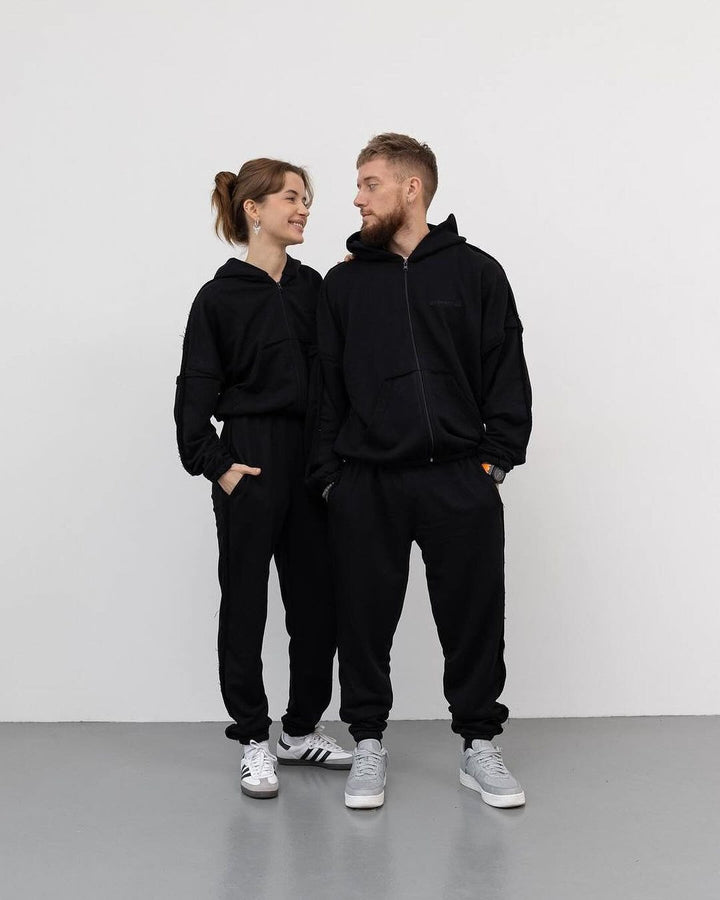 Unisex Oversize Hoodie-Set aus weichem Fleece mit Reißverschluss und Jogginghose Echoarchiv