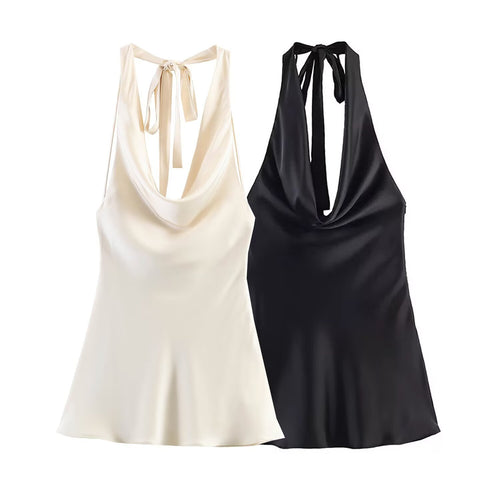 Damen Chic Haltertop aus hochwertigem Satin Echo Archiv