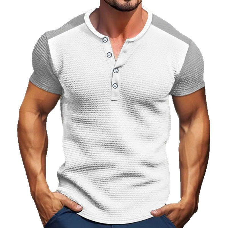 Herren Kurzarm Henley Shirt mit modischen Knöpfen Echoarchiv