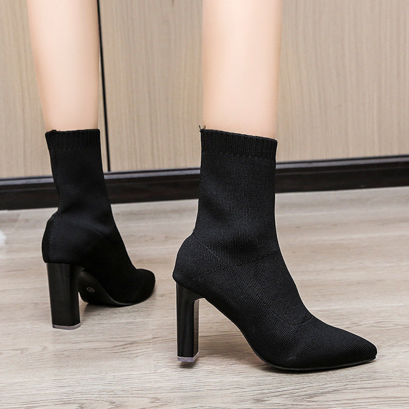 Damen Stretch‑Sock‑Boots mit gestricktem Schaft und konischem Blockabsatz Echo Archiv