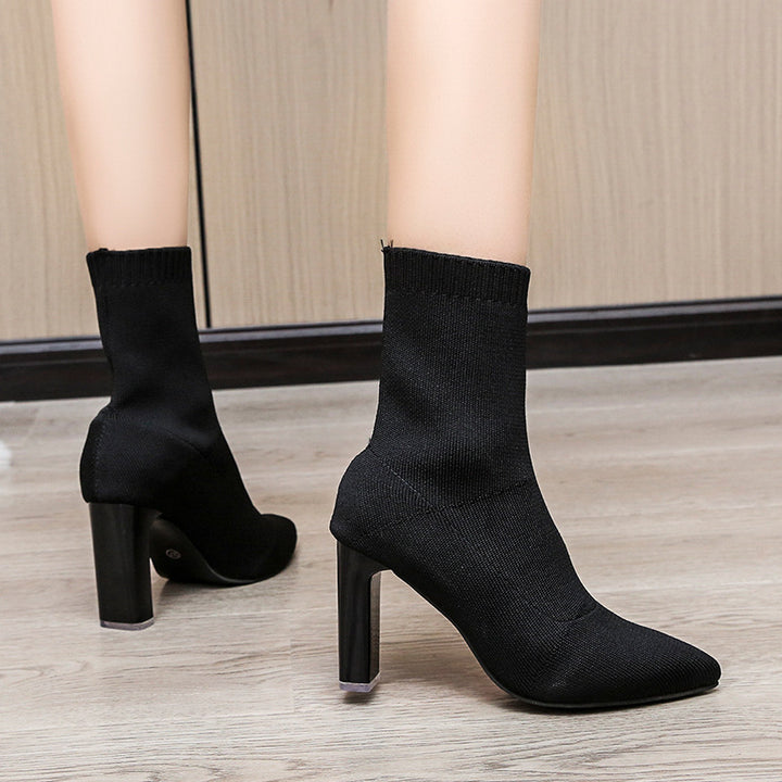 Damen Stretch‑Sock‑Boots mit gestricktem Schaft und konischem Blockabsatz Echo Archiv