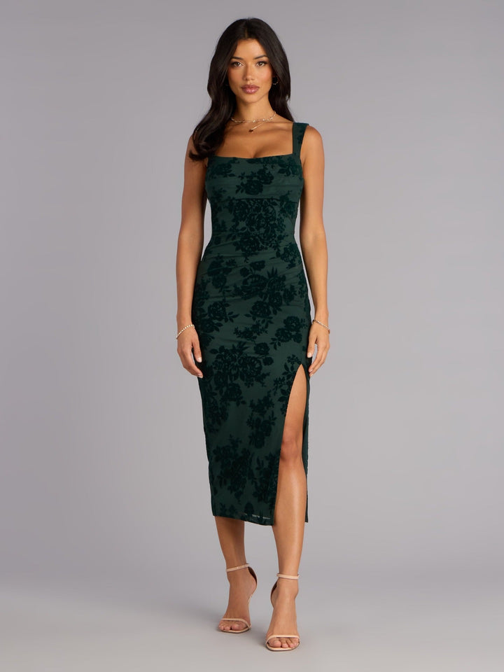 Damen Figurbetontes Kleid mit Spitzenmuster und Schlitz Echo Archiv
