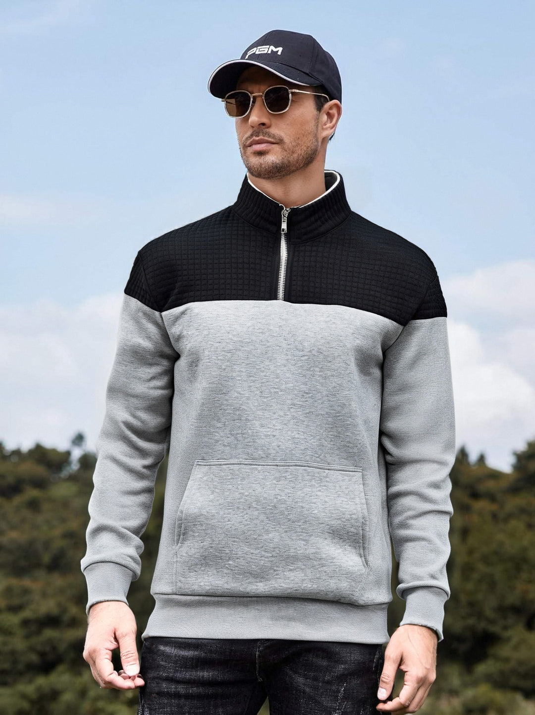 Herren funktionale Sweatjacke mit hochschließendem Kragen und praktischer Kängurutasche Echoarchiv