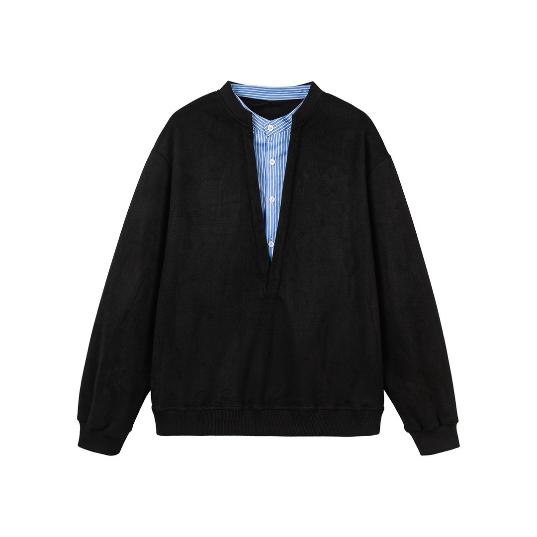 Damen Cropped Oversize‑Sweatshirt mit integriertem Hemdblusen‑Einsatz und V‑Ausschnitt Echoarchiv