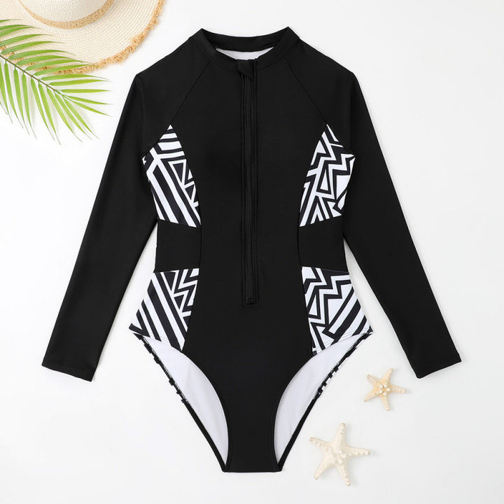 Damen Rashguard Badeanzug mit Reißverschluss und geometrischem Design Echo Archiv