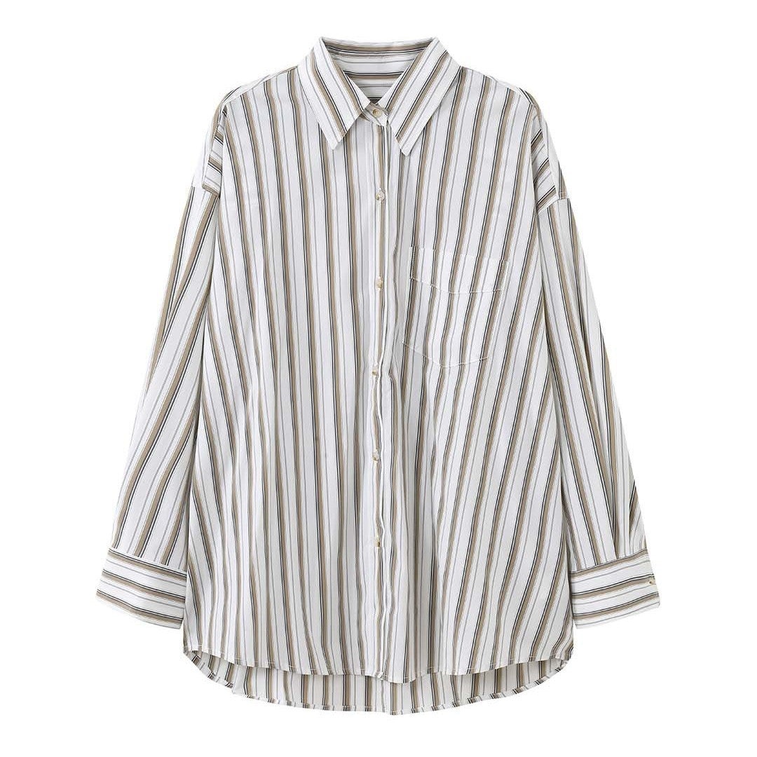 Damen Oversized Langarm-Hemdbluse aus Baumwollmix mit Kentkragen Echoarchiv