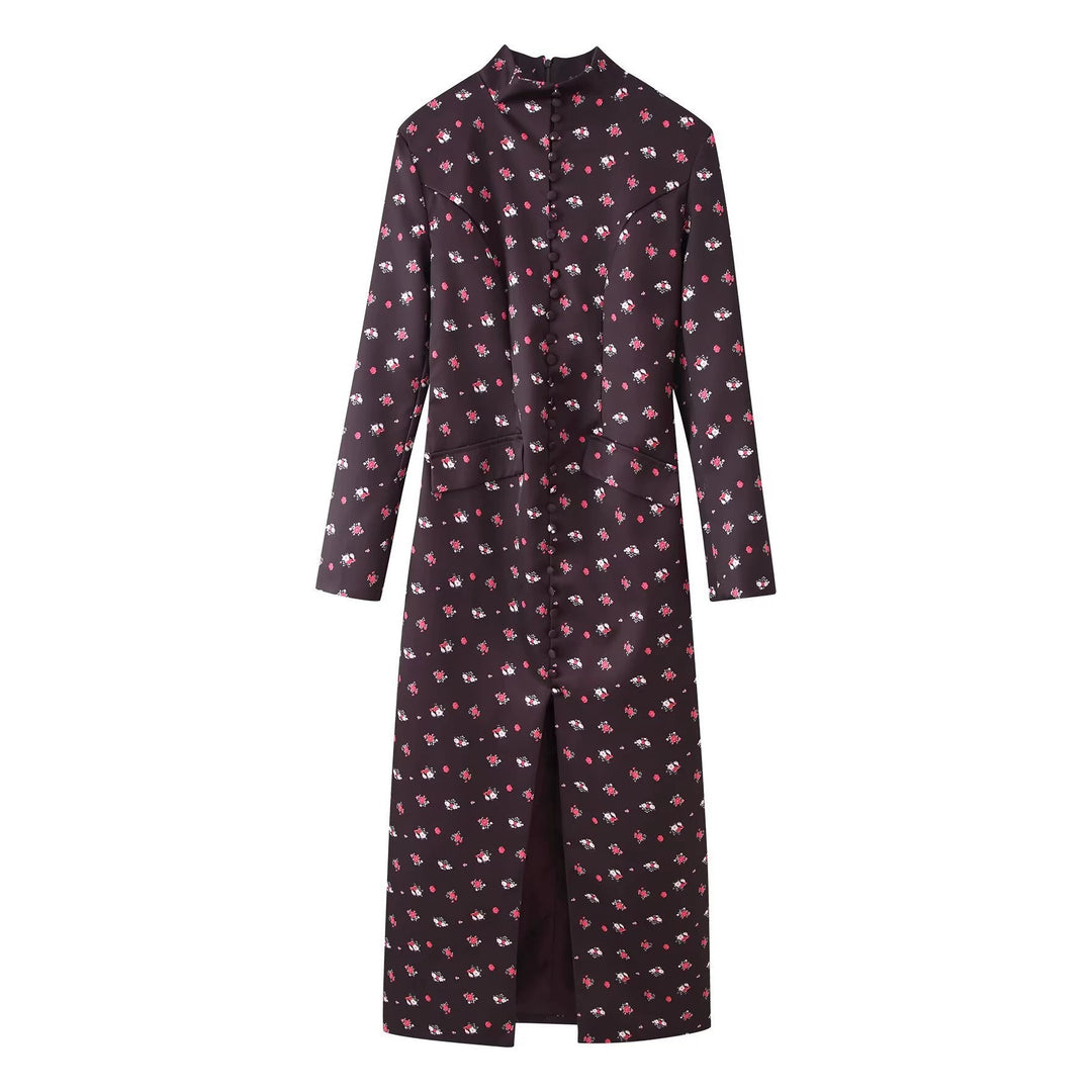 Damen Langärmliges Maxikleid mit Stehkragen, durchgehender Knopfleiste und floralem Alloverprint Echo Archiv