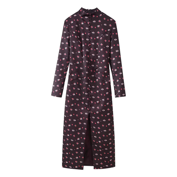 Damen Langärmliges Maxikleid mit Stehkragen, durchgehender Knopfleiste und floralem Alloverprint Echo Archiv