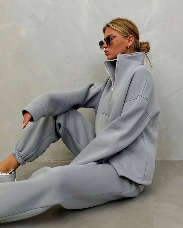 Damen nan weiches Oversize-Halbzip-Loungewear-Set mit hohem Stehkragen und taillierter Jogginghose Echo Archiv