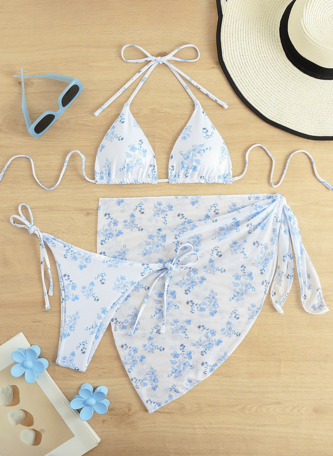 Damen Triangel-Bikini mit floralem Muster und zartem Cover-Up Echo Archiv