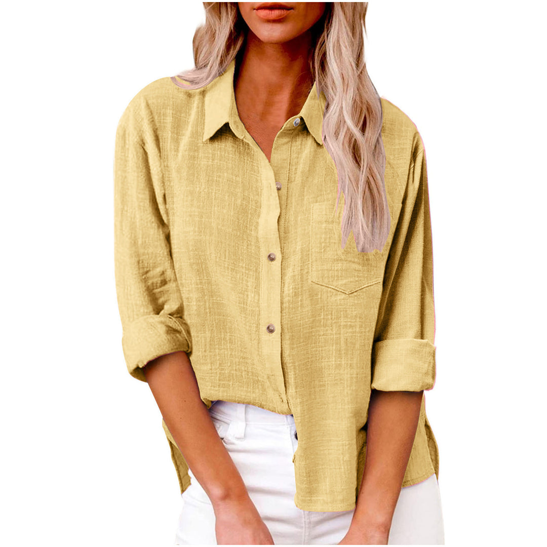 Damen nan oversized Leinen-Baumwollmix Hemdbluse mit Brusttasche und krempelbaren Ärmeln Echo Archiv