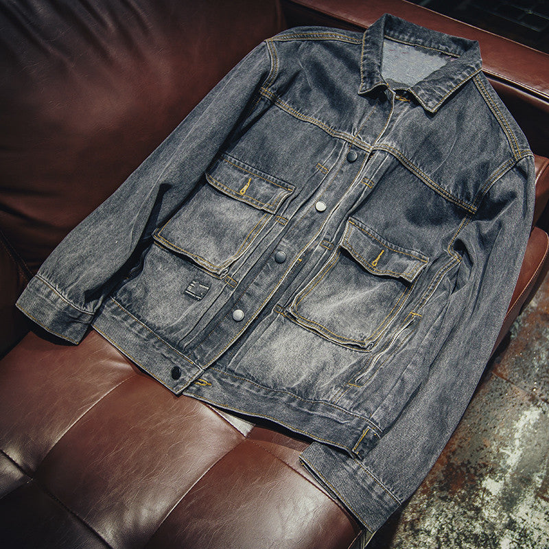 Herren Lässige Denim Jacke mit praktischen Taschen Echoarchiv