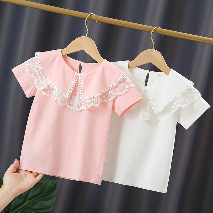Mädchen Bluse mit elegantem Spitzenkragen und verspielten Rüschen Echo Archiv