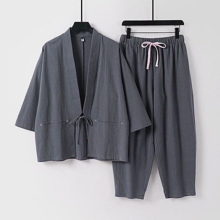 Unisex Kimono-Lounge-Set mit Kurzjacke und elastischer Kordelhose Echoarchiv