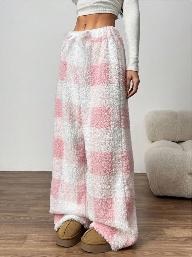 Damen nan kuschelige karierte Fleece-Hose mit Tunnelzugbund und weitem Bein Echo Archiv