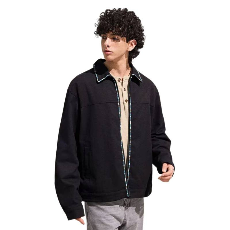 Herren Leichte Blousonjacke mit kontrastierter Zierband-Blende Echoarchiv