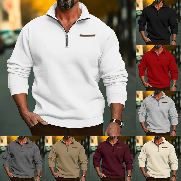 Herren lässiger Pullover mit halbem Reißverschluss und strukturiertem Design Echoarchiv