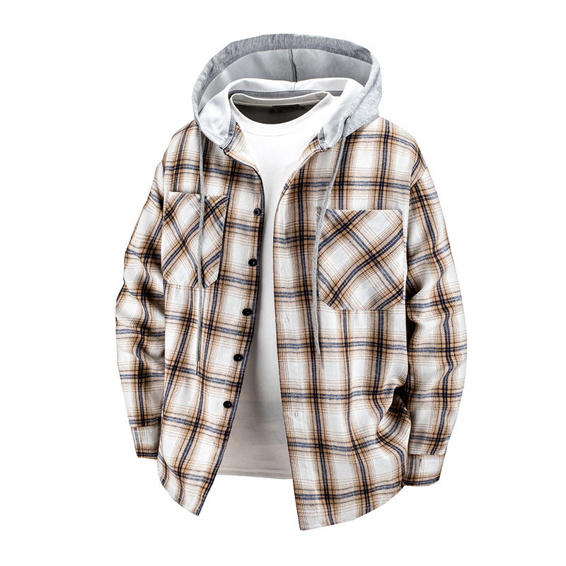 Herren -Layered-Flanell-Overshirt mit angenähter Kapuze und Brusttaschen Echo Archiv