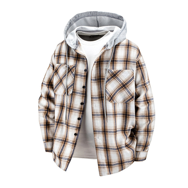 Herren -Layered-Flanell-Overshirt mit angenähter Kapuze und Brusttaschen Echo Archiv