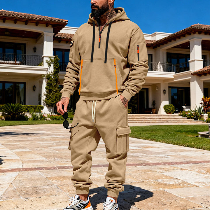 Herren nan urbanes Hoodie-Cargo-Set mit versteckten Reißverschlüssen, Mehrfach-Taschen und elastischem Saum Echo Archiv