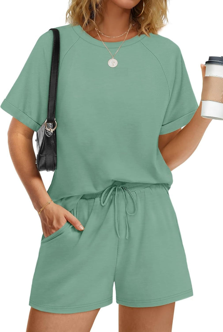 Damen lässiger Kombi aus T-Shirt und Shorts mit elastischem Bund Echoarchiv