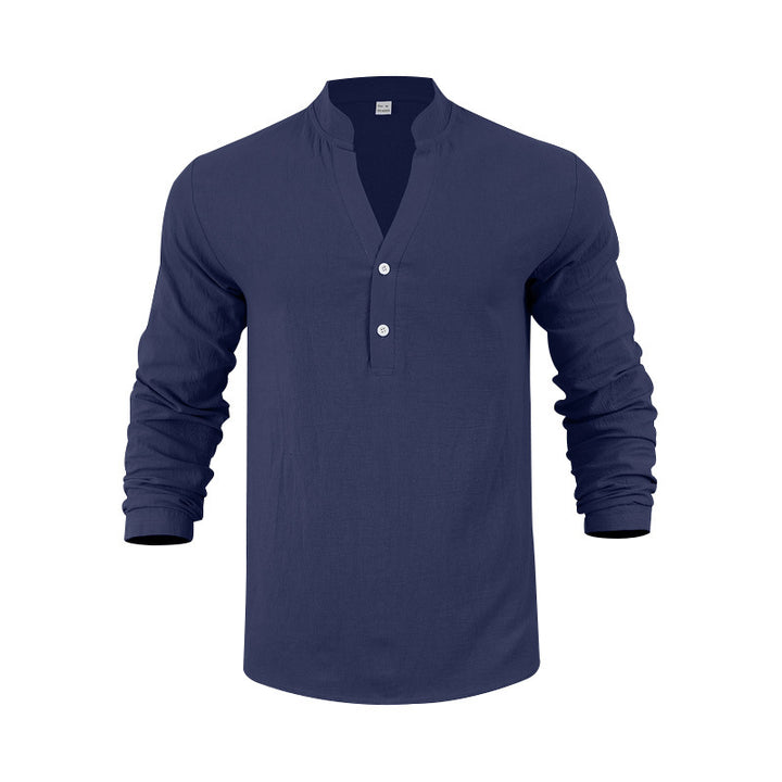 Herren Langarmshirt mit modischem Stehkragen und eleganten Knopfdetails Echoarchiv