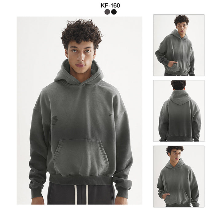 Herren Oversize-Kapuzenpullover mit verwaschenem Used-Effekt und Destroyed-Details Echo Archiv