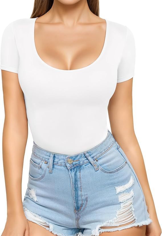 Damen figurbetontes Kurzarm-Body mit rundem Ausschnitt und nahtlosem Design Echo Archiv