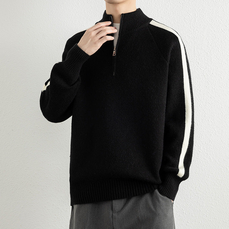 Herren modischer Pullover mit halbem Reißverschluss und sportlichen Einsätzen Echoarchiv