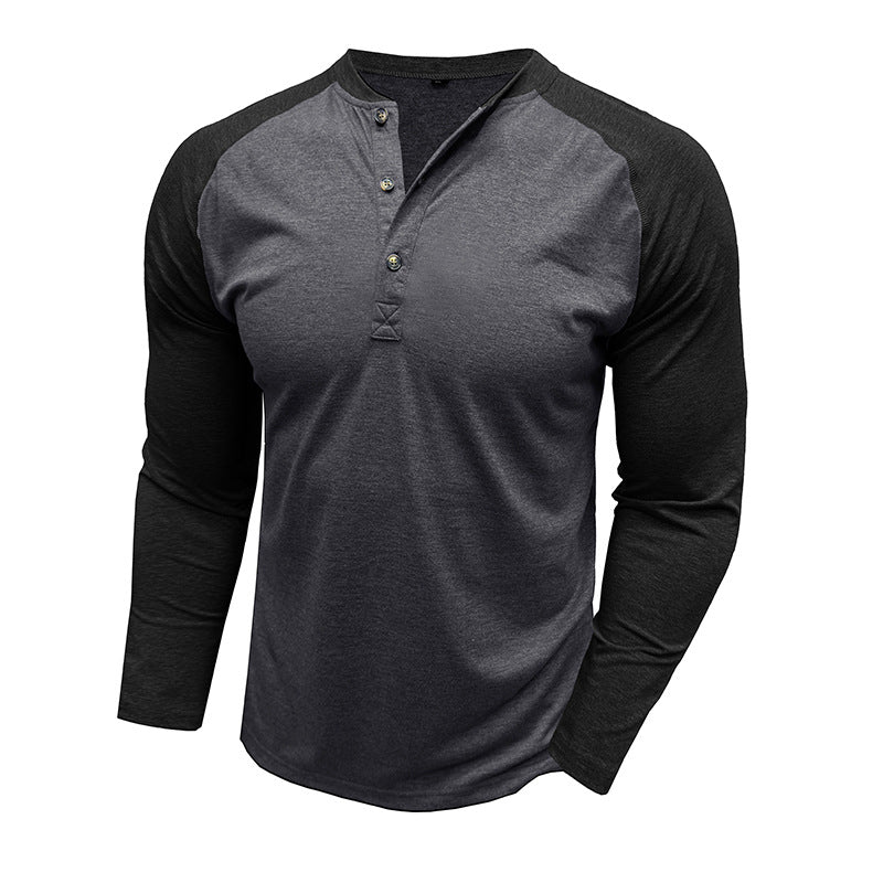 Herren Langarm-Henley Shirt mit kontrastierenden Ärmeln und praktischen Knöpfen Echoarchiv