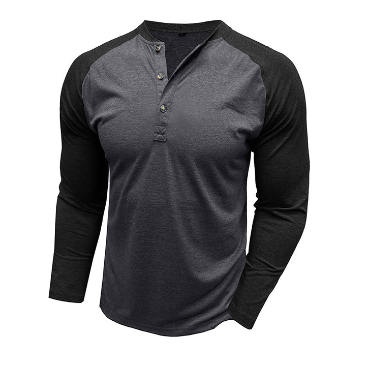 Herren Langarm-Henley-Shirt mit kontrastierenden Ärmeln und modischen Knopfdetails Echoarchiv