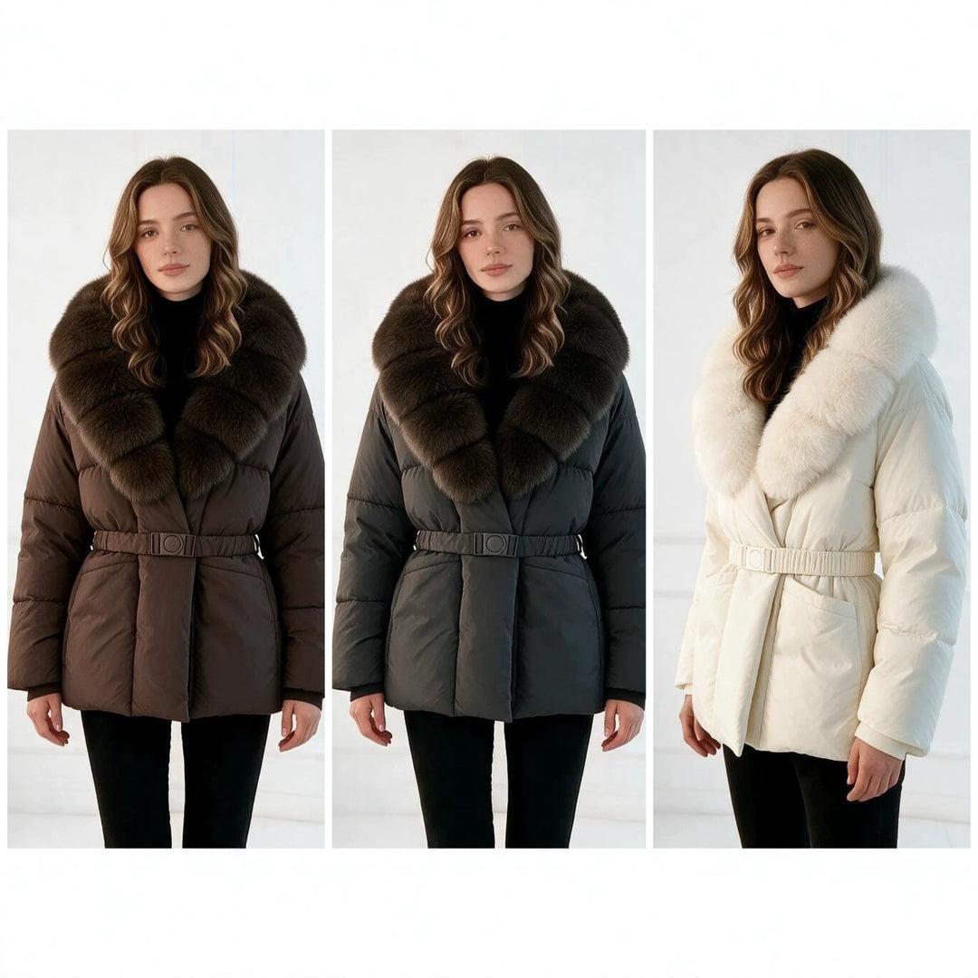 Damen nan taillierte Steppjacke mit übergroßem Webpelzkragen, taillierendem Gürtel und wärmender Thermofüllung Echo Archiv