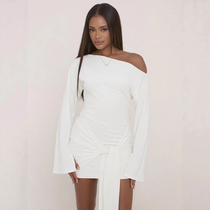 Damen Asymmetrisches One-Shoulder Miniwickelkleid mit Knotenfront und Drapé‑Schleife Echo Archiv